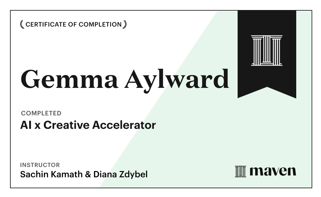 Certificate for AI x Creative Accelerator