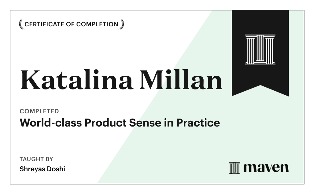 Certificate for World-class Product Sense in Practice