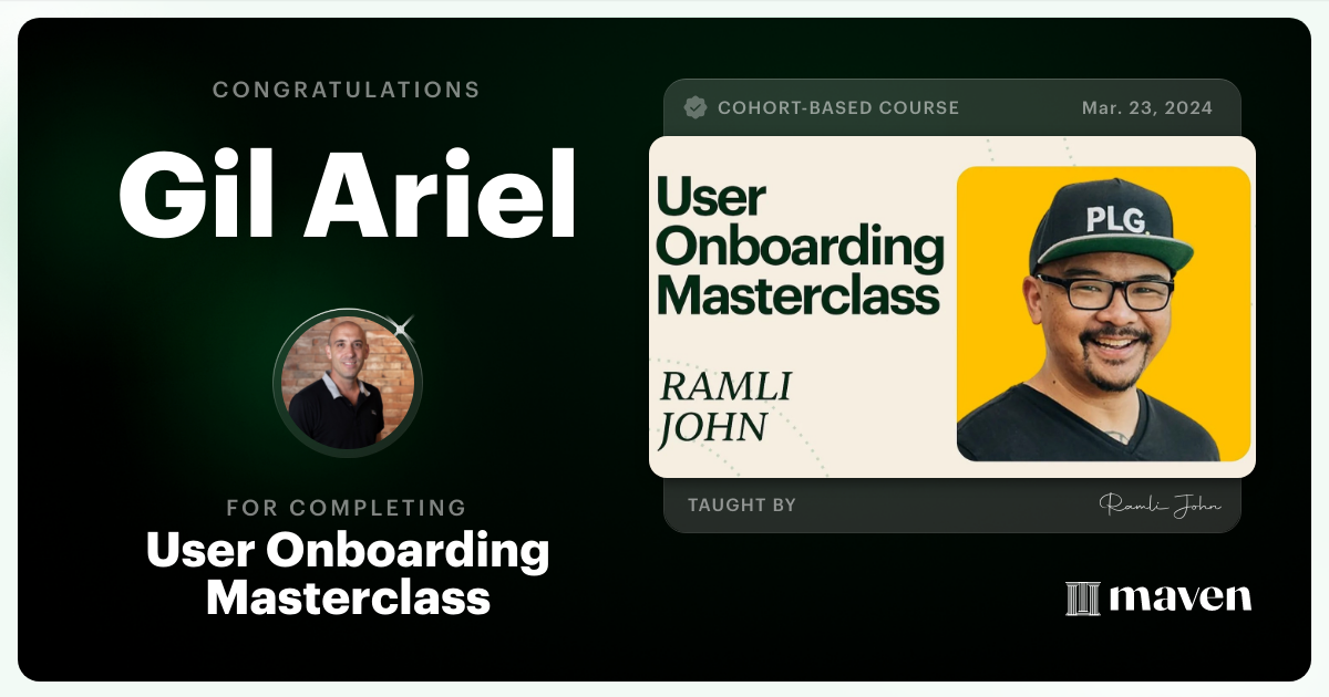 Certificate of Completion for Product Onboarding Masterclass