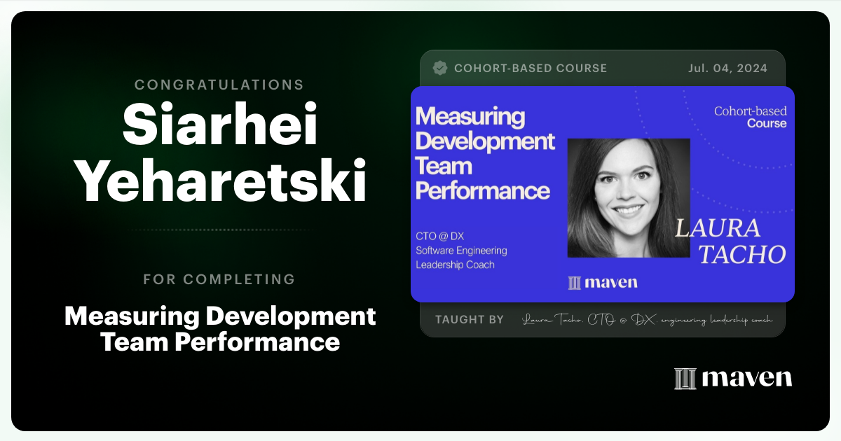 Certificate of Completion for Measuring Development Team Performance