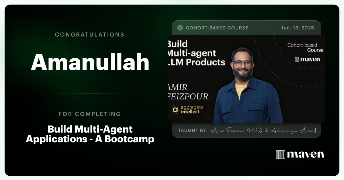 Certificate of Completion for Agentic Buildcamp - A Cognitive Gym for Building AI Agents — using AI Agents