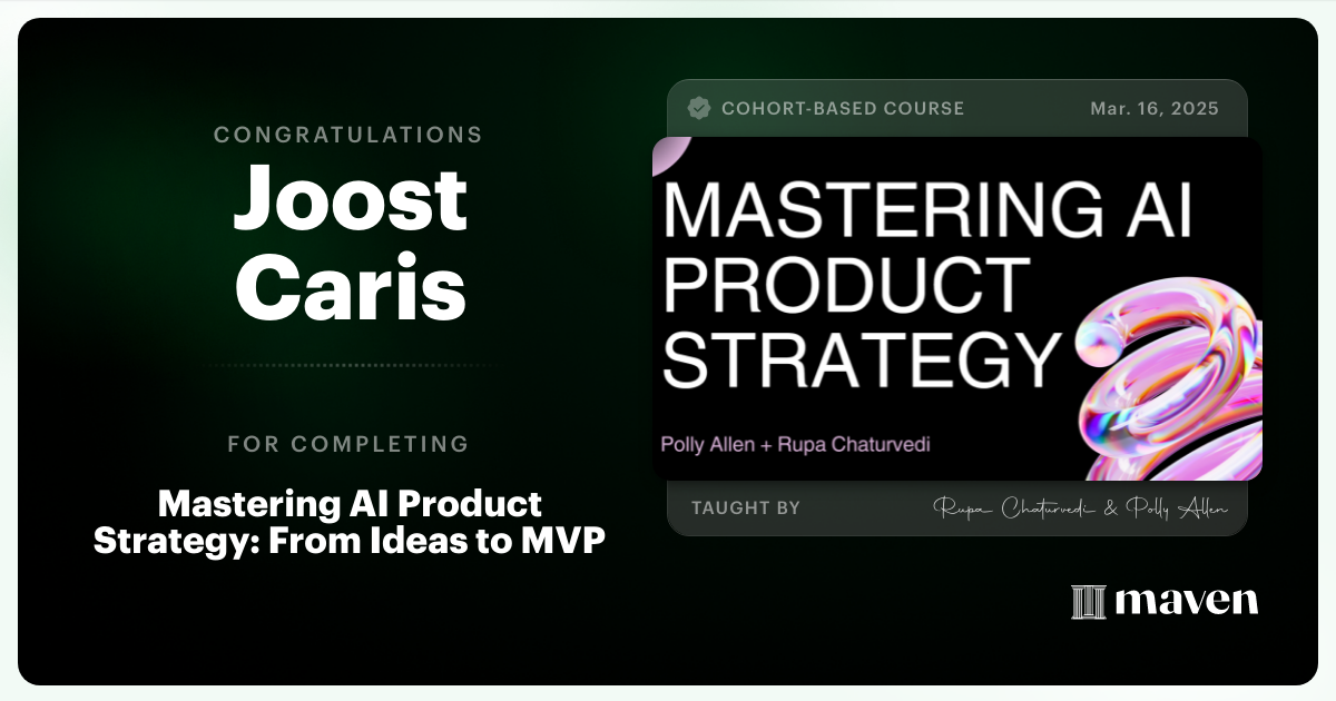 Certificate of Completion for Mastering AI Product Strategy: From Ideas to MVP