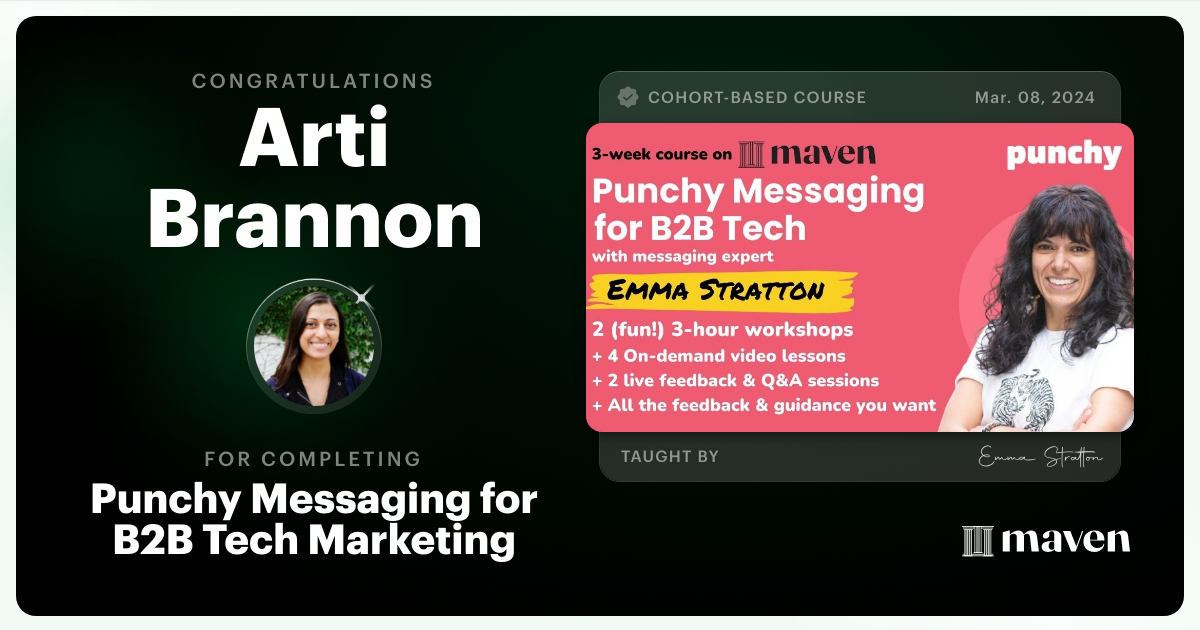 Certificate of Completion for Punchy Messaging for B2B Tech Marketing