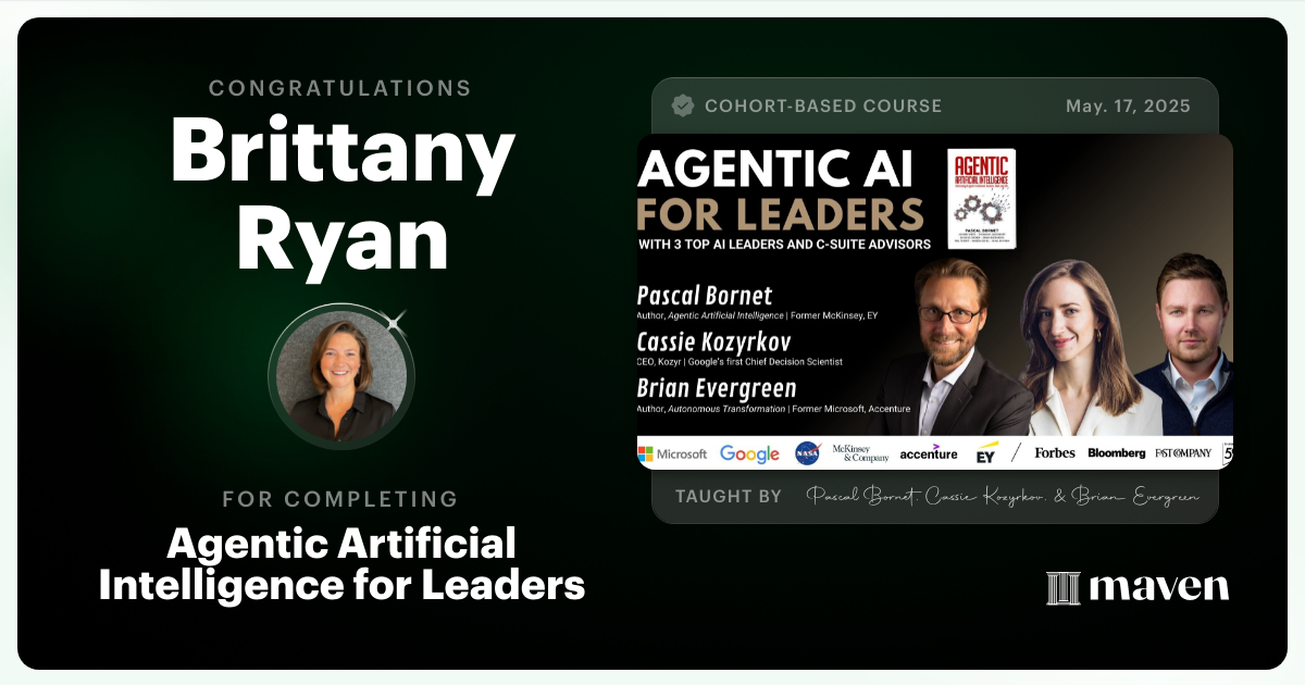 Certificate of Completion for Agentic Artificial Intelligence for Leaders