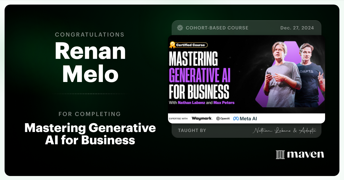 Certificate of Completion for Mastering Generative AI for Business