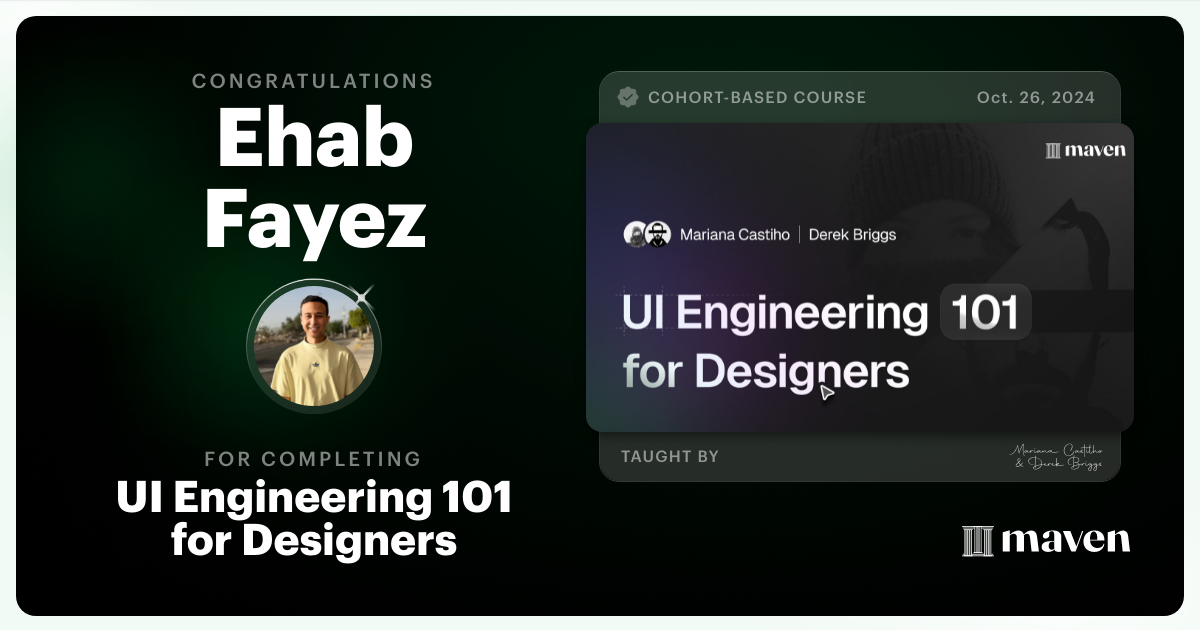 Certificate of Completion for UI Engineering 101 for Designers