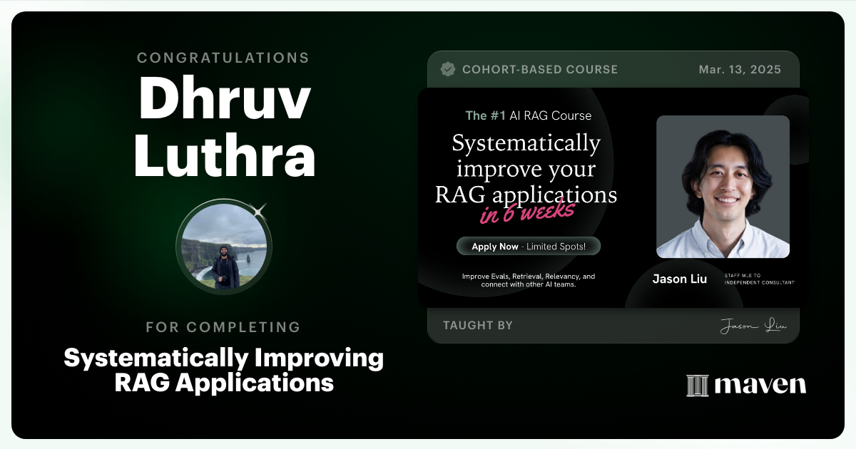 Certificate of Completion for Systematically Improving RAG Applications