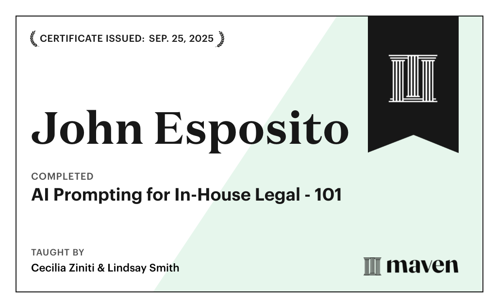 Certificate for AI Prompting for In-House Legal - 101