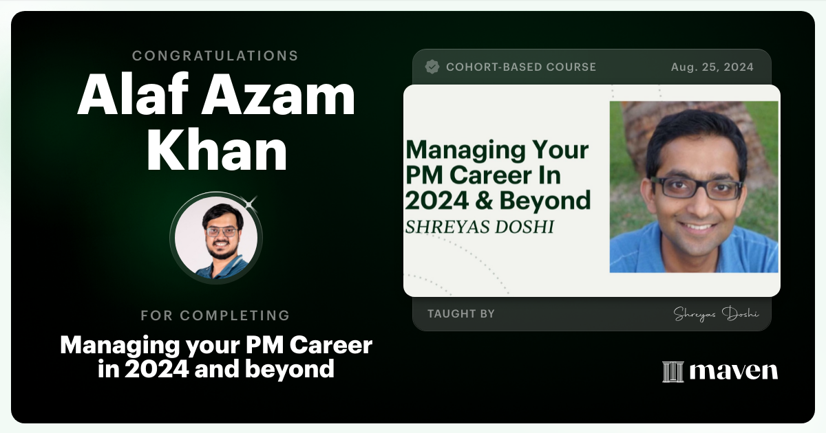 Certificate of Completion for Managing your PM Career in 2025 and beyond