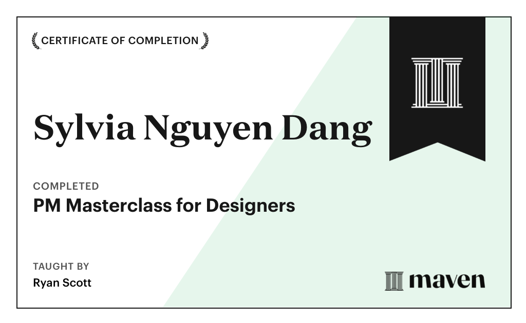 Certificate for PM Masterclass for Designers