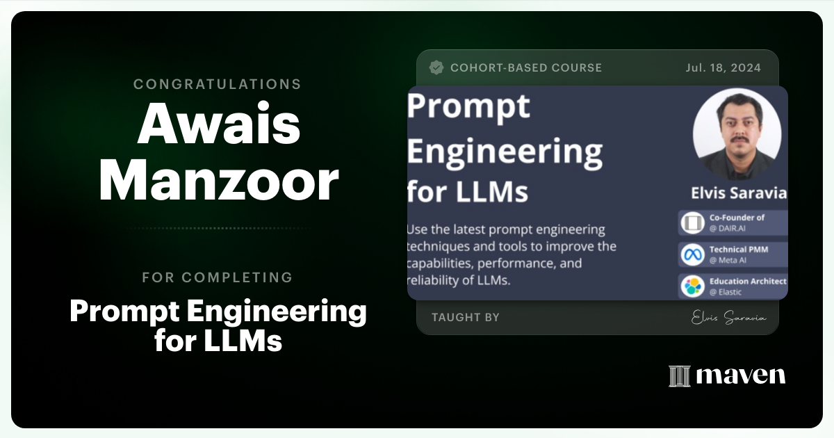 Certificate of Completion for Advanced Prompt Engineering for LLMs