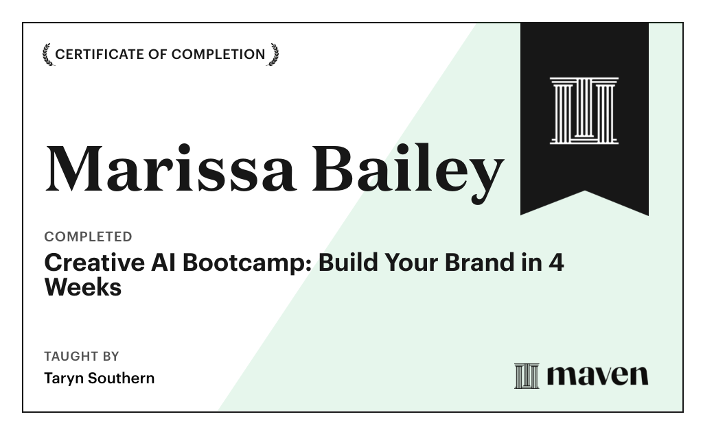 Certificate for Creative AI Bootcamp: Build Your Brand in 4 Weeks