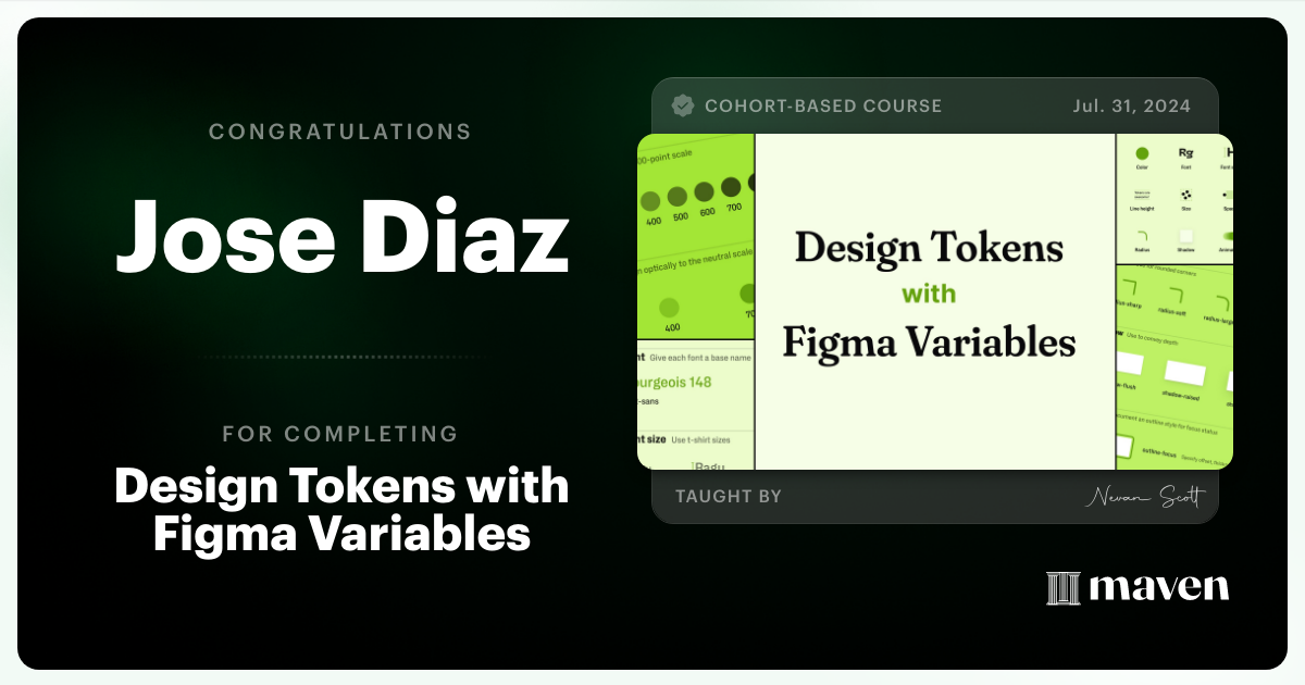 Certificate of Completion for Design Tokens with Figma Variables