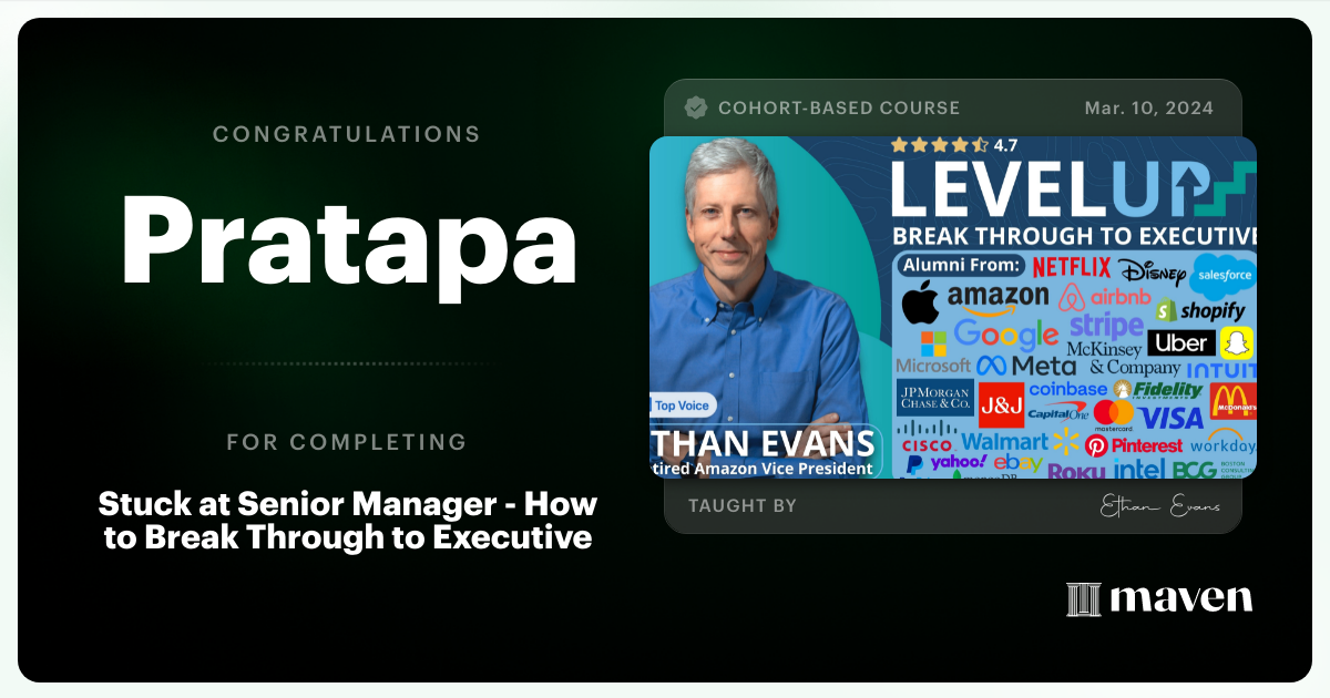 Certificate of Completion for Beyond Senior Manager - Break Through to Strategic Executive