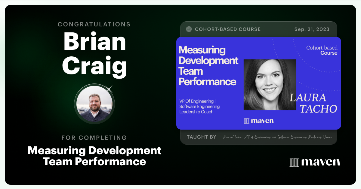 Certificate of Completion for Measuring Development Team Performance