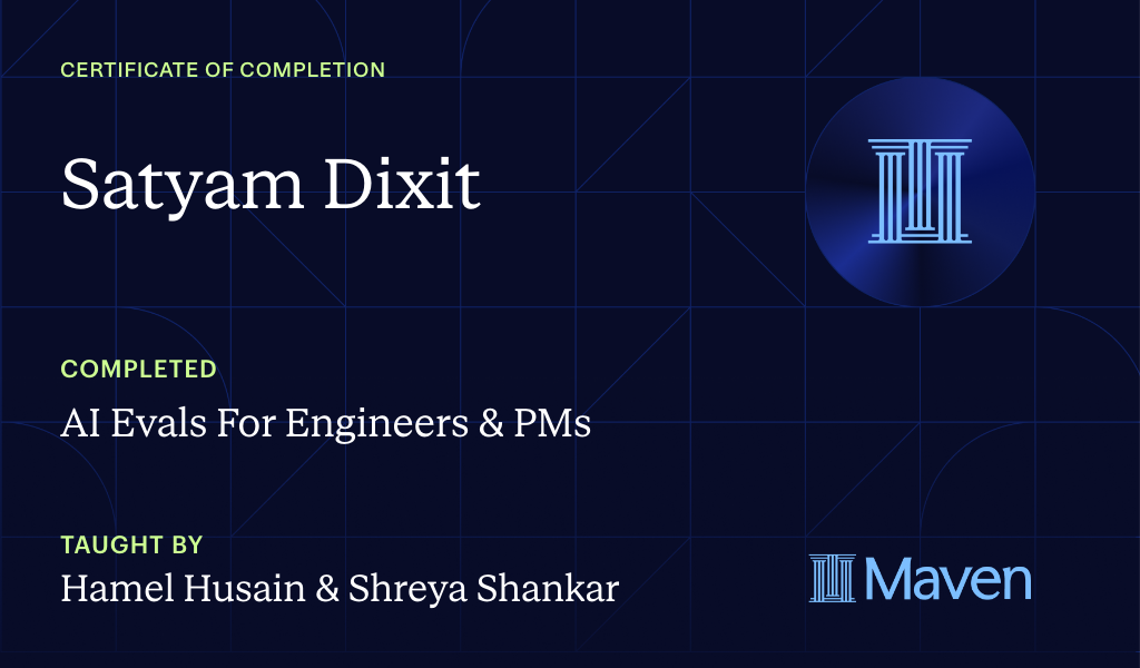 Certificate for AI Evals For Engineers & PMs