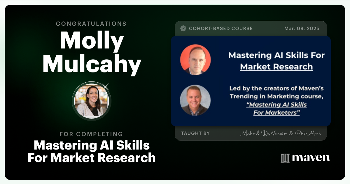 Certificate of Completion for Mastering AI Skills For Market Research
