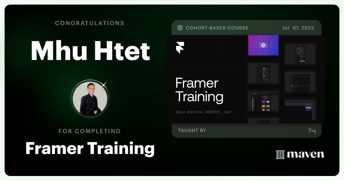 Certificate of Completion for Framer Training