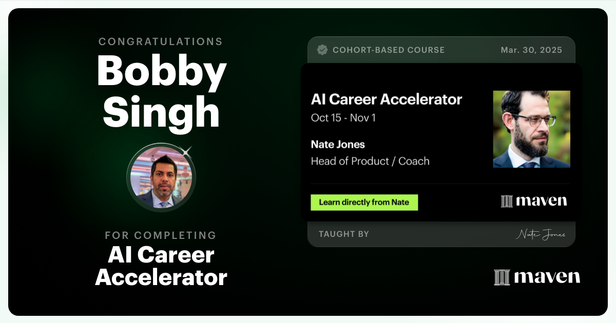 Certificate of Completion for AI Career Accelerator