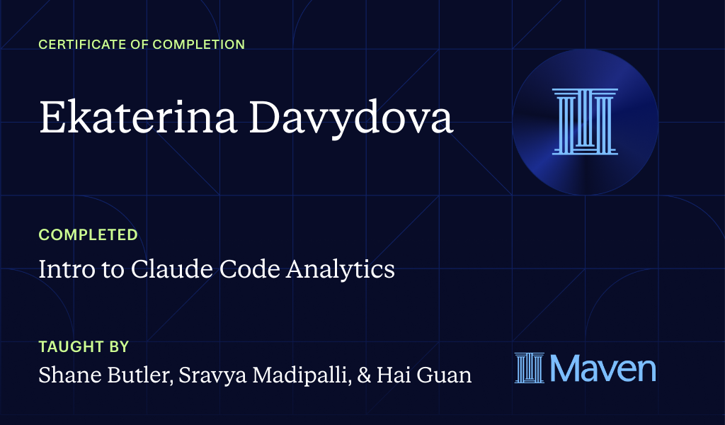 Certificate for Intro to Agentic Analytics in Claude Code