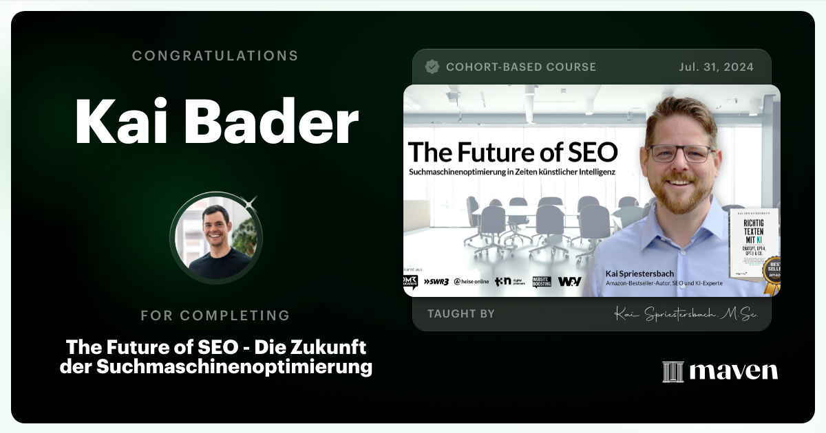 Certificate of Completion for The Future of SEO - Die Zukunft der Suchmaschinenoptimierung