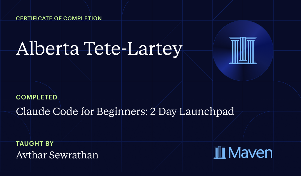 Certificate for Claude Code for Beginners: 2 Day Launchpad