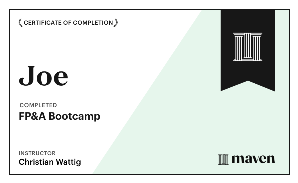 Certificate for FP&A Bootcamp