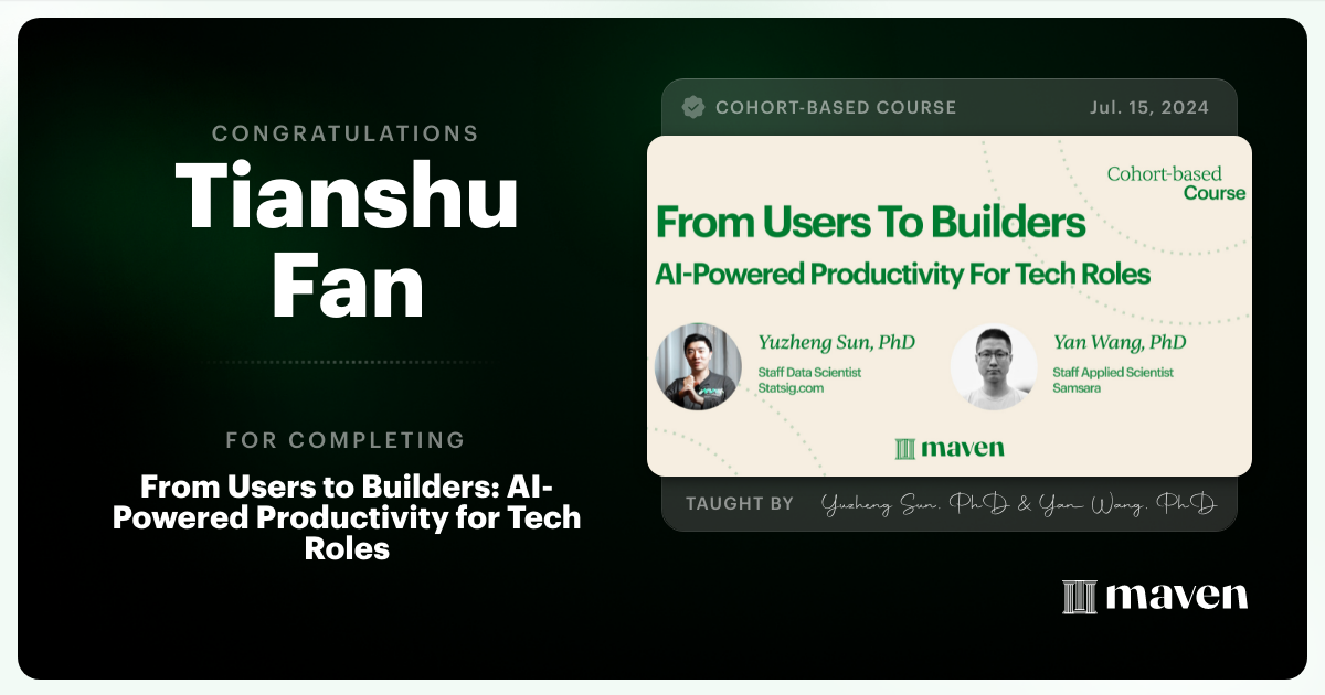 Certificate of Completion for Build with AI: Mindset, Habits & Tools for the Next 20 Years