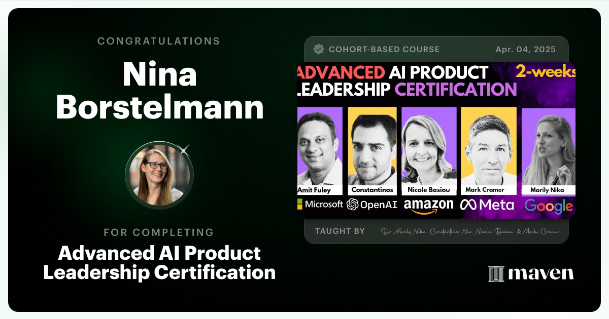 Certificate of Completion for Advanced AI Product Leadership Certification