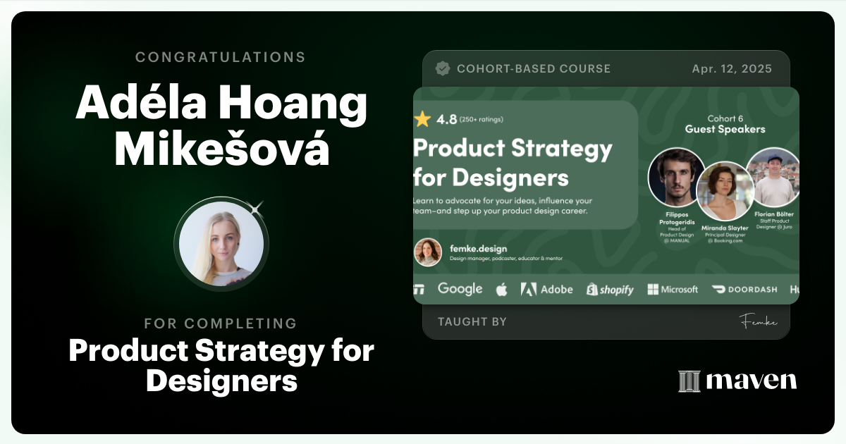 Certificate of Completion for Product Strategy for Designers