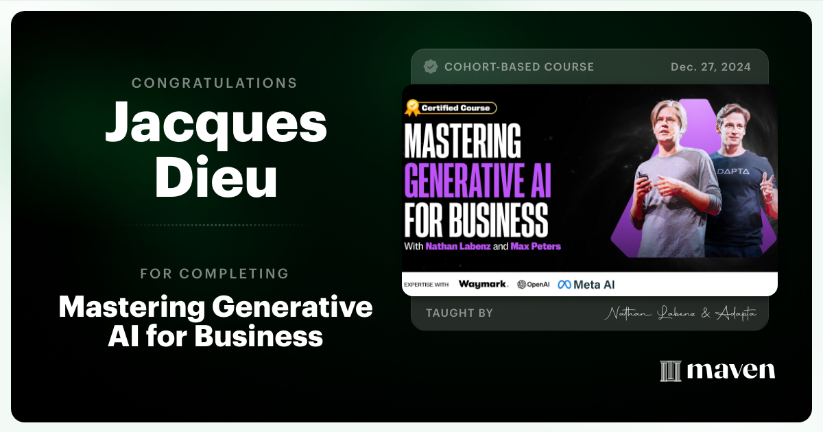 Certificate of Completion for Mastering Generative AI for Business