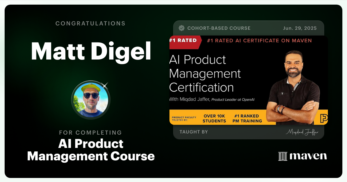 Certificate of Completion for AI Product Management Course