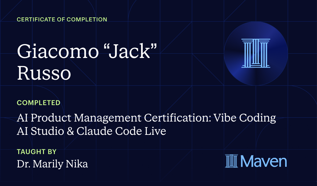 Certificate for AI Product Management Certification: Vibe Coding AI Studio & Claude Code Live