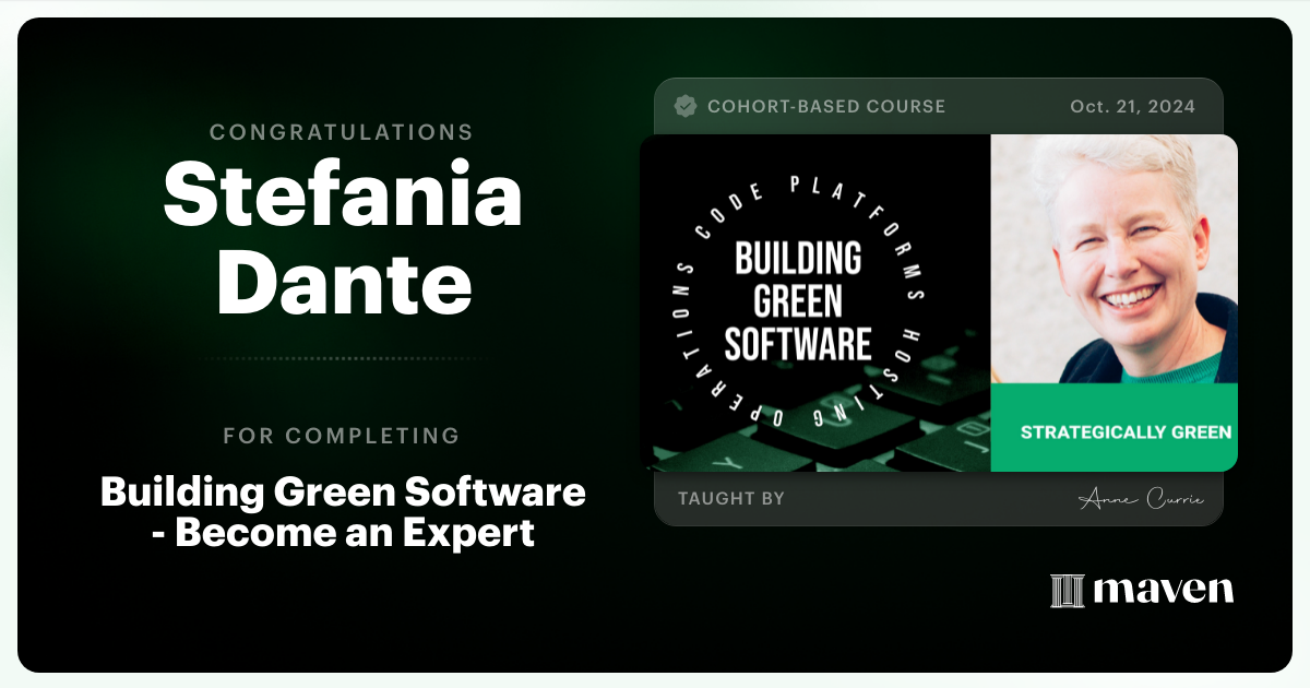 Certificate of Completion for Building Green Software - Become an Expert