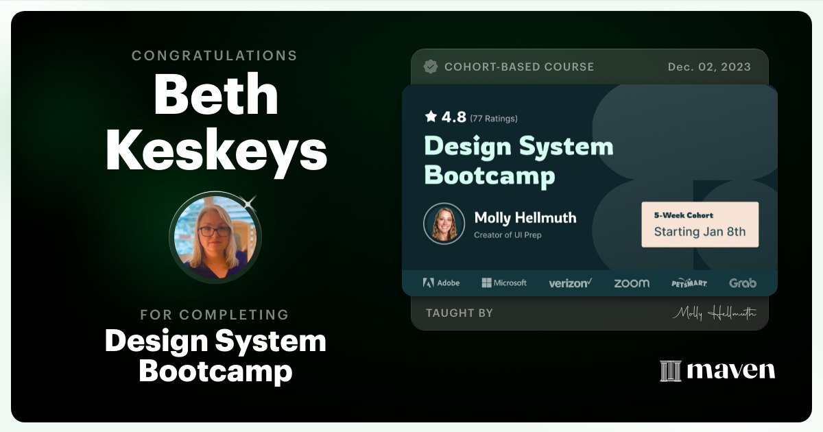 Certificate of Completion for Design System Bootcamp