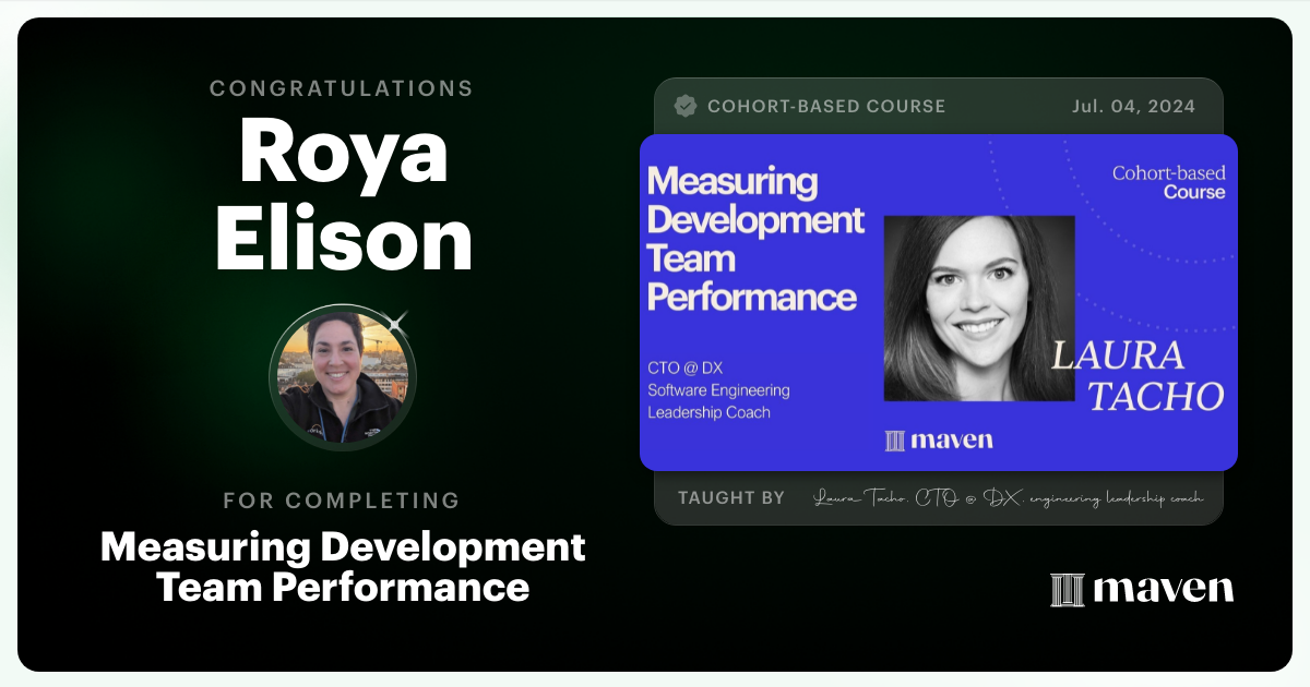 Certificate of Completion for Measuring Development Team Performance