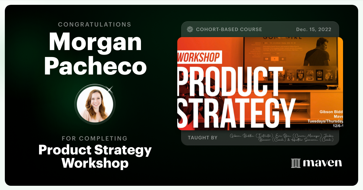 Certificate of Completion for Product Strategy Workshop 2022