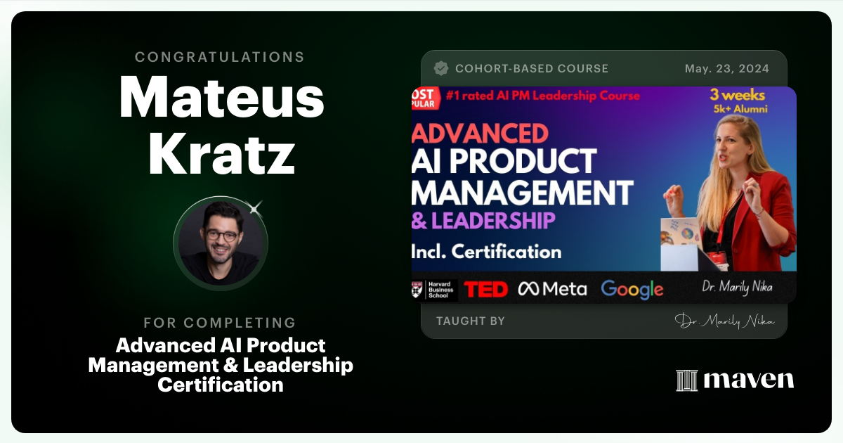 Certificate of Completion for Advanced AI Product Leadership Certification