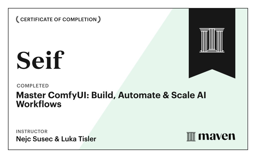 Certificate for Master ComfyUI: Build, Automate & Scale AI Workflows