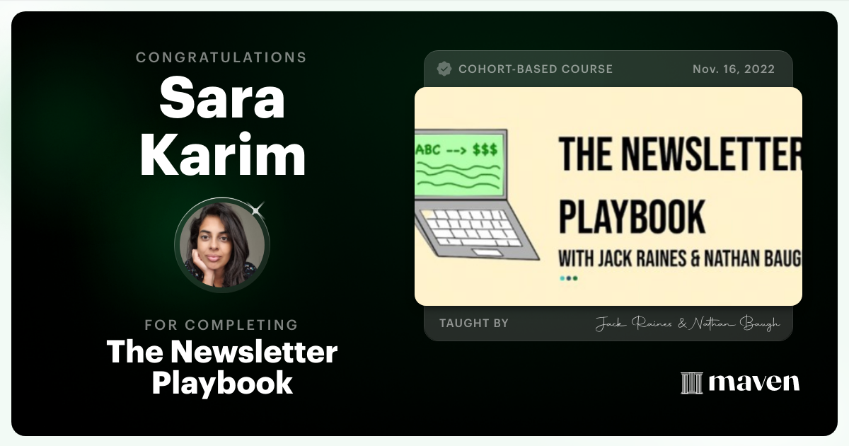 Certificate of Completion for The Newsletter Playbook