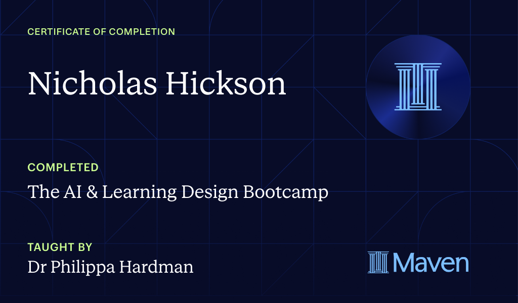Certificate for The AI Bootcamp for L&D