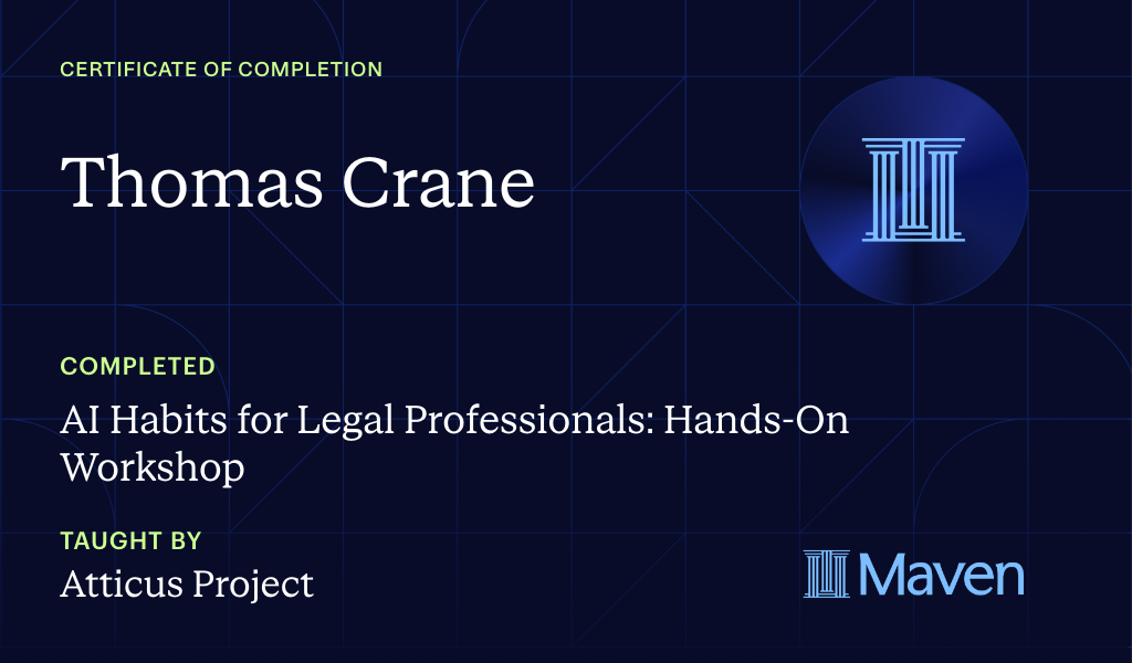 Certificate for AI Habits for Legal Professionals: Hands-On Workshop