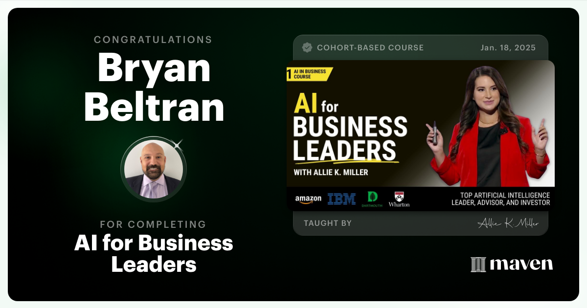 Certificate of Completion for AI for Business Leaders