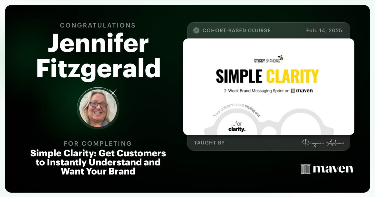 Certificate of Completion for Simple Clarity: Get Customers to Instantly Understand and Want Your Brand