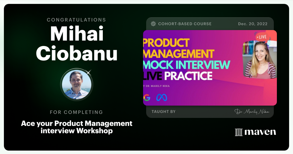 Certificate of Completion for AI Product Sense & AI PM Interview Lab