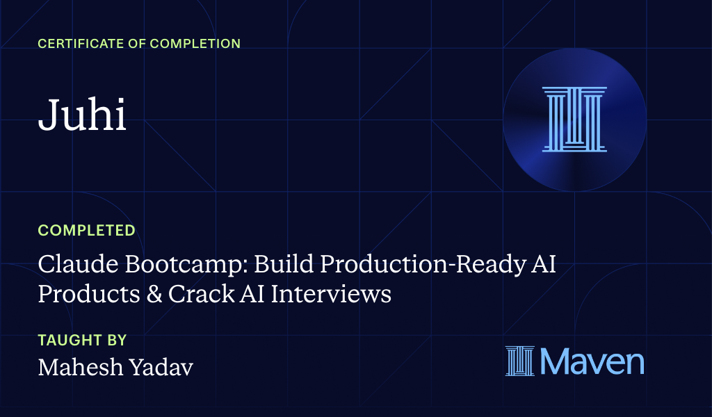 Certificate for Claude Bootcamp: Build Production-Ready AI Products & Crack AI Interviews
