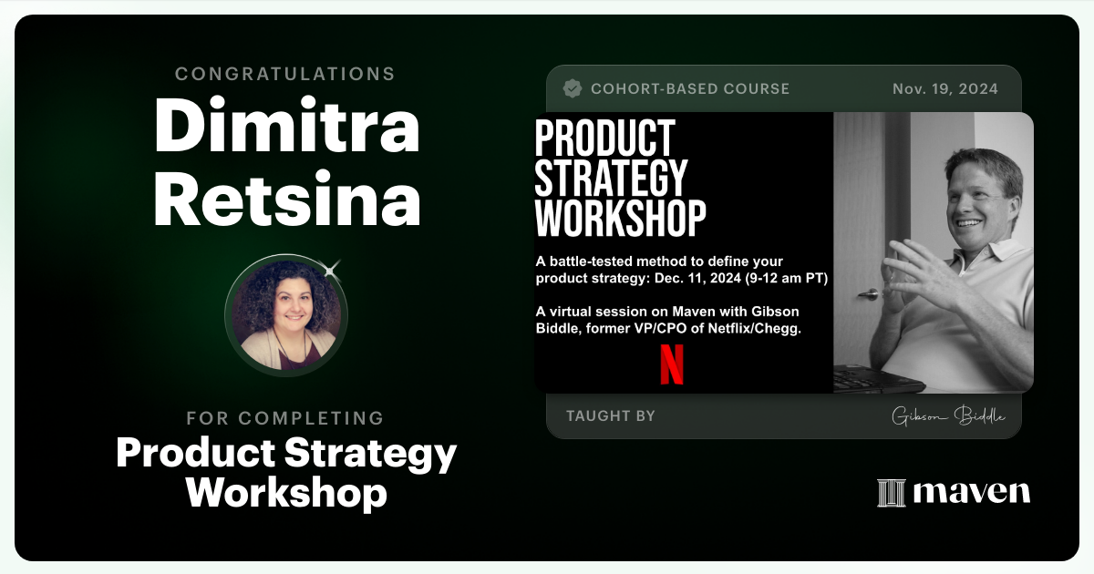 Certificate of Completion for Product Strategy Workshop