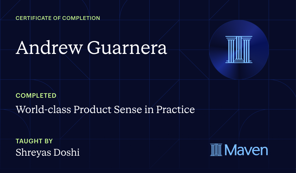 Certificate for World-class Product Sense in Practice