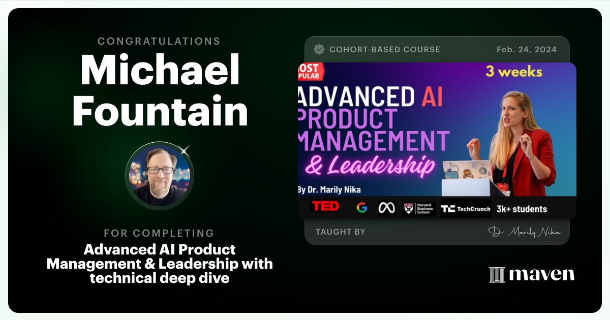 Certificate of Completion for Advanced AI Product Leadership Certification