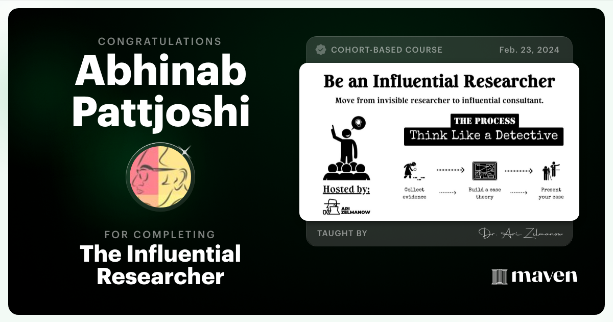 Certificate of Completion for Influential Research: How to Influence Product Decisions with Research